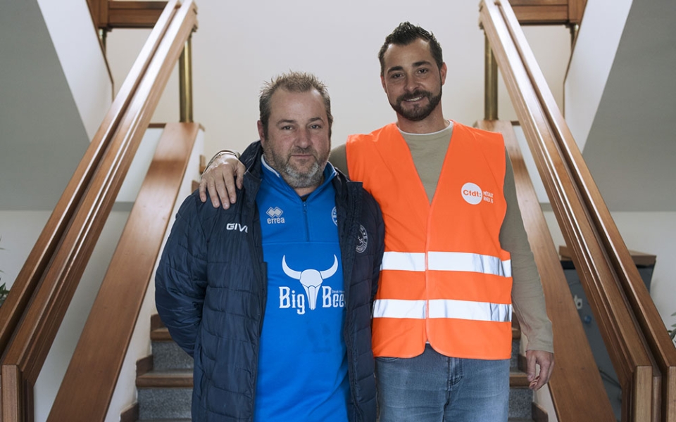 Jérôme Picouleau, section syndicale CFDT (à g.) avec Alan Montaron, délégué syndical CFDT de Correge. Négociation salariale, évènements d’entreprise, semaine de 4,5 jours… Depuis 2023, le dialogue social a permis des avancées pour les droits des salariés.