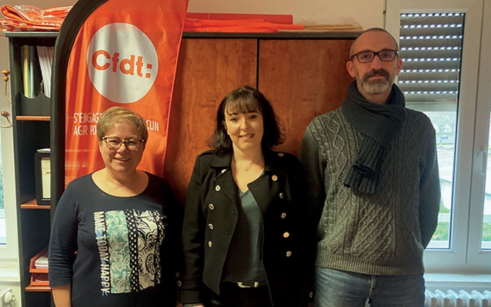 Mireille Boyé, élue CFDT à la Fnac de Metz, Christelle Schaeffer, déléguée syndicale CFDT Fnac Nord-Est, et Jean-Baptiste Quenelle, élu à la Fnac de Metz.