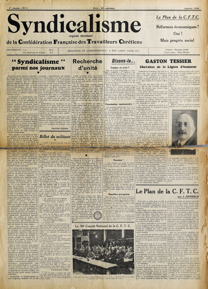 Premier numéro de “Syndicalisme”, daté de janvier 1936.