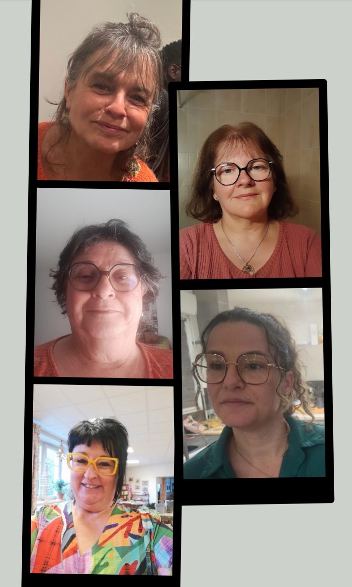 À gauche, de haut en bas : Ingrid, Pascale, Catherine ; à droite, Christelle et Joanna.