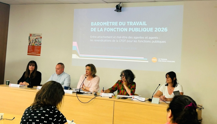 La conférence de presse de présentation du “Baromètre du travail de la fonction publique 2026 – Entre attachement et mal-être des agentes et agents : les revendications de la CFDT pour les fonctions publiques” a eu lieu le 30 avril dans les locaux de la Confédération, à Paris.