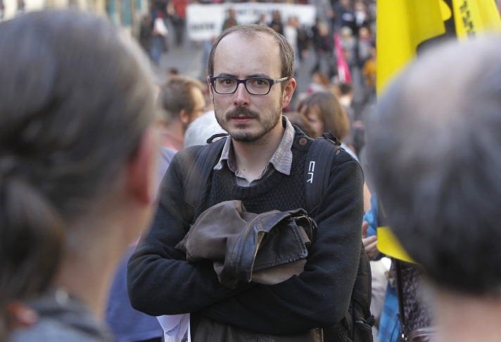 Antoine Deltour, le lanceur d’alerte français à l’origine des « LuxLeaks », lors d’une manifestation à Toulouse en septembre 2017.