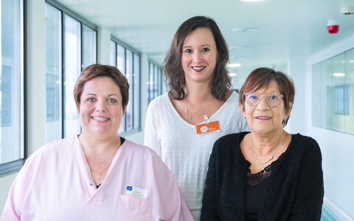 Stéphanie Schmit (agent des services hospitaliers et adhérente CFDT), Ophélie Opfermann (infirmière et secrétaire de la section CFDT) et Patricia Lécot (secrétaire générale du Syndicat Santé-Sociaux 54).