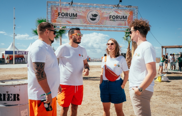 De gauche à droite : Kévin Caron, Guillaume Pascal, Coralie Dumarais (qui interviennent depuis quatre ans dans l’organisation du Delta Festival) et Yannice Gelati, le très dynamique responsable du groupe jeunes de la CFDT Paca.