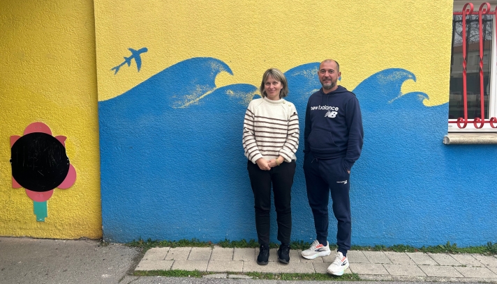 Caroline Durand et Cyril Campos, du Syndicat FEP (Formation et Enseignement privés) CFDT de l’Hérault, dans leur école occitane, à Mèze.