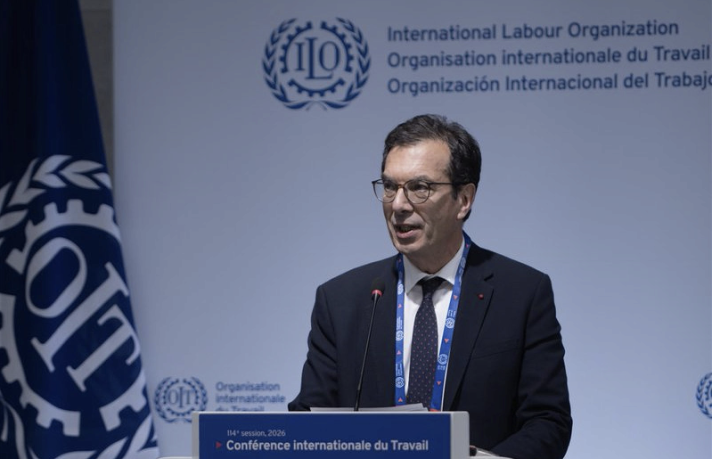 Jean-Pierre Farandou, ministre du Travail et des Solidarités, à Genève le 9 juin 2026.