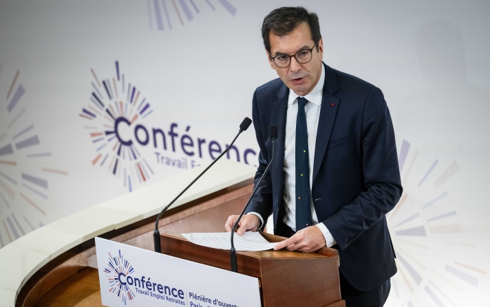 Jean-Pierre Farandou, ministre du Travail et des Solidarités, lors du lancement de la conférence TER (Travail Emploi Retraites) au Cese, le 5 décembre 2025.