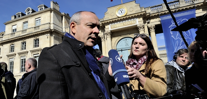 Laurent Berger devant l’Assemblée nationale le jeudi 16 mars en début d’après-midi pour demander, avec les autres représentants des organisations syndicales, l’abandon du projet de réforme des retraites du gouvernement.