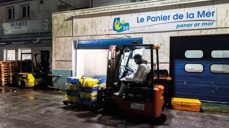 Lottes, bars, limandes et autres chimères… Les invendus du jour arrivent directement dans les caisses bleues et jaunes de la criée voisine. Les produits de la mer sont prêts à être transformés.