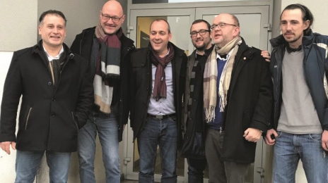 Le secrétaire général de la CFDT était venu rencontrer les salariés de Gris Découpage en février 2018… À côté de Laurent Berger, à droite, Vianney Louis, délégué syndical et secrétaire général de la CFDT-Métallurgie Cœur Grand Est ; à gauche, Dominique Toussaint, secrétaire général de la CFDT-Grand Est.