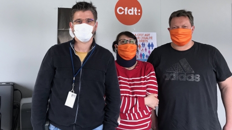 De gauche à droite : Nicolas Chasserez, délégué syndical, Anne Chanteloup, élue au comité social et économique, et Christophe Pinard, adhérent CFDT.