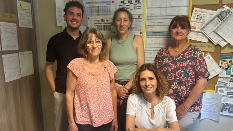 De gauche à droite : Vincent Étiève, Valérie XXXXXX, Karine Cordelier, Valérie YYYYYY et Hélène Thouvenin.