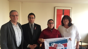 De gauche à droite : Mariano Fandos, secrétaire confédéral ; José Vicente Rivero, secrétaire général de l’ASI ; Marcela León, présidente de l’ASI ; Béatrice Lestic, secrétaire nationale CFDT et déléguée des travailleurs français à l’OIT.