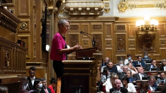 La Première ministre, Élisabeth Borne, lors de sa déclaration de politique générale devant le Sénat, le 6 juillet 2022.