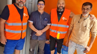 De gauche à droite : Kamal El Jaouhari, Abderrahmane Benlamine (responsable de l’association ASDSSI), Hicham Tamsna et Rachid (membre de l’association Tazzanine).