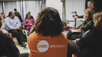 Lors d’une journée d’échanges avec des aides à domicile et des aides-soignantes du département de Seine-Saint-Denis à propos de leur travail, à Bobigny, le 6 février 2025.